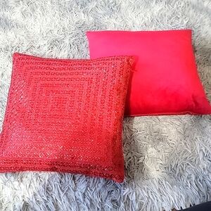 Pair of Red Sparkly pillows